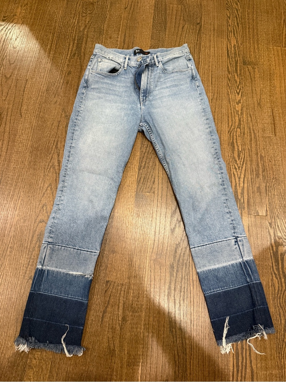 3x1 Two-Tone Light and Dark Blue Straight Leg Jeans
